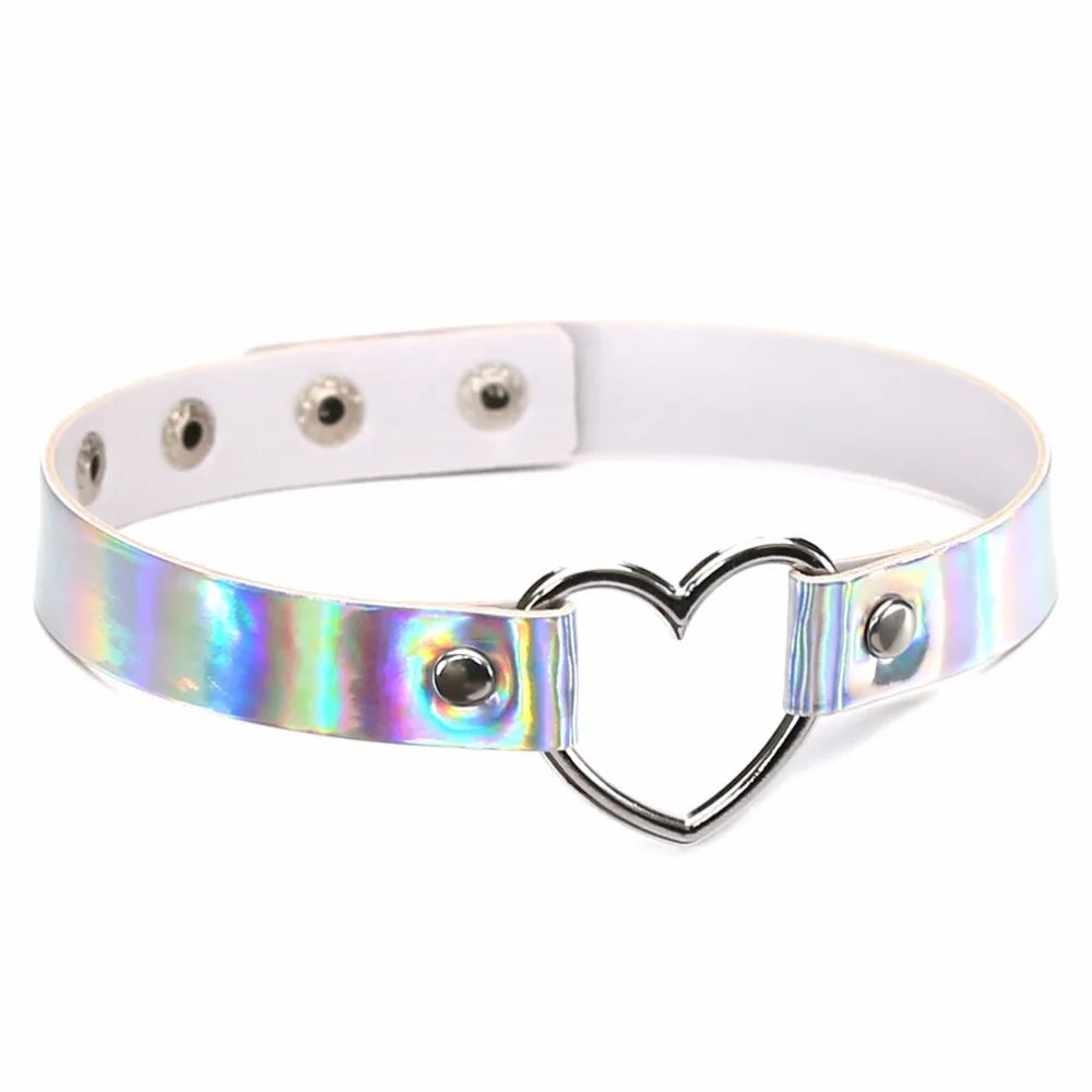 Holographic Heart Choker | Punk Collar | Rave Festival