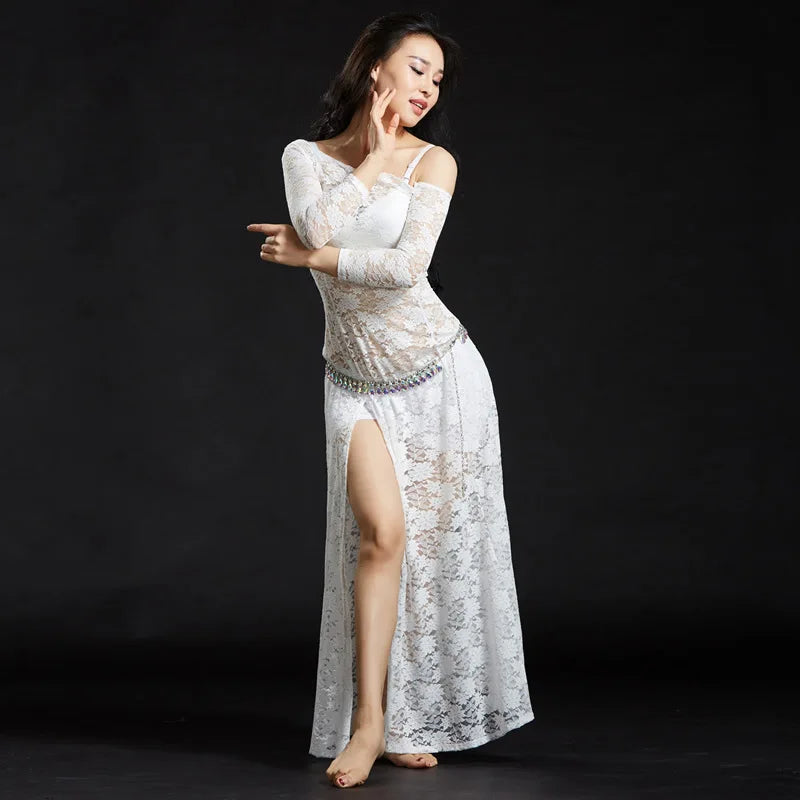Floral Lace Belly Dance Dress | Off-Shoulder | Side Slit