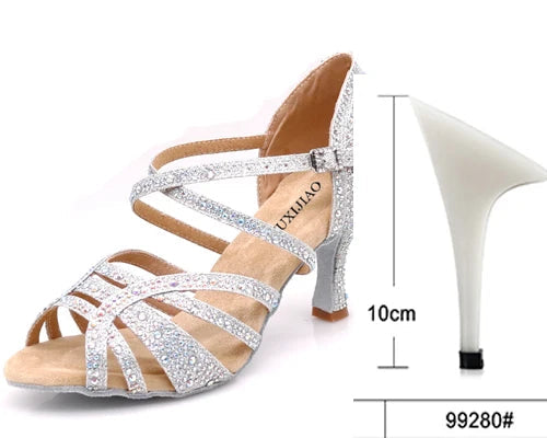 Latin Rhinestone Dance Heels | Ballroom Salsa | 6–10cm