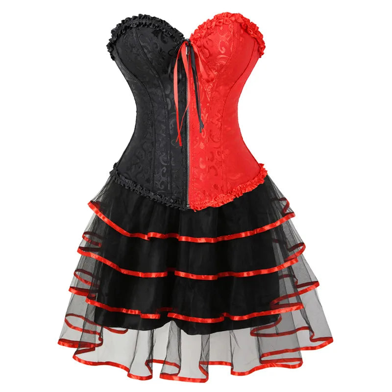 Red & Black Corset Dress Set | Overbust & Tutu Skirt | Burlesque | Plus Size