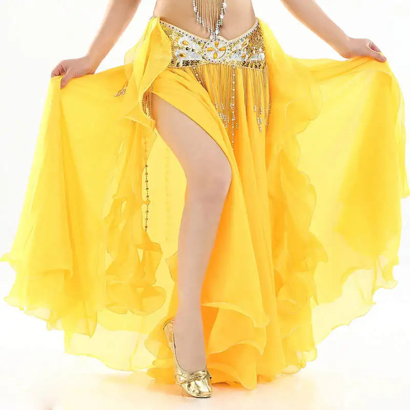 Belly Dance Chiffon Skirt | Ruffle Trim | Side Slit | 13 Colors