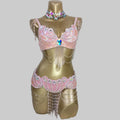 Dazzling Beaded Belly Dance Costume Set - Bra, Belt & Necklace (3-Piece)