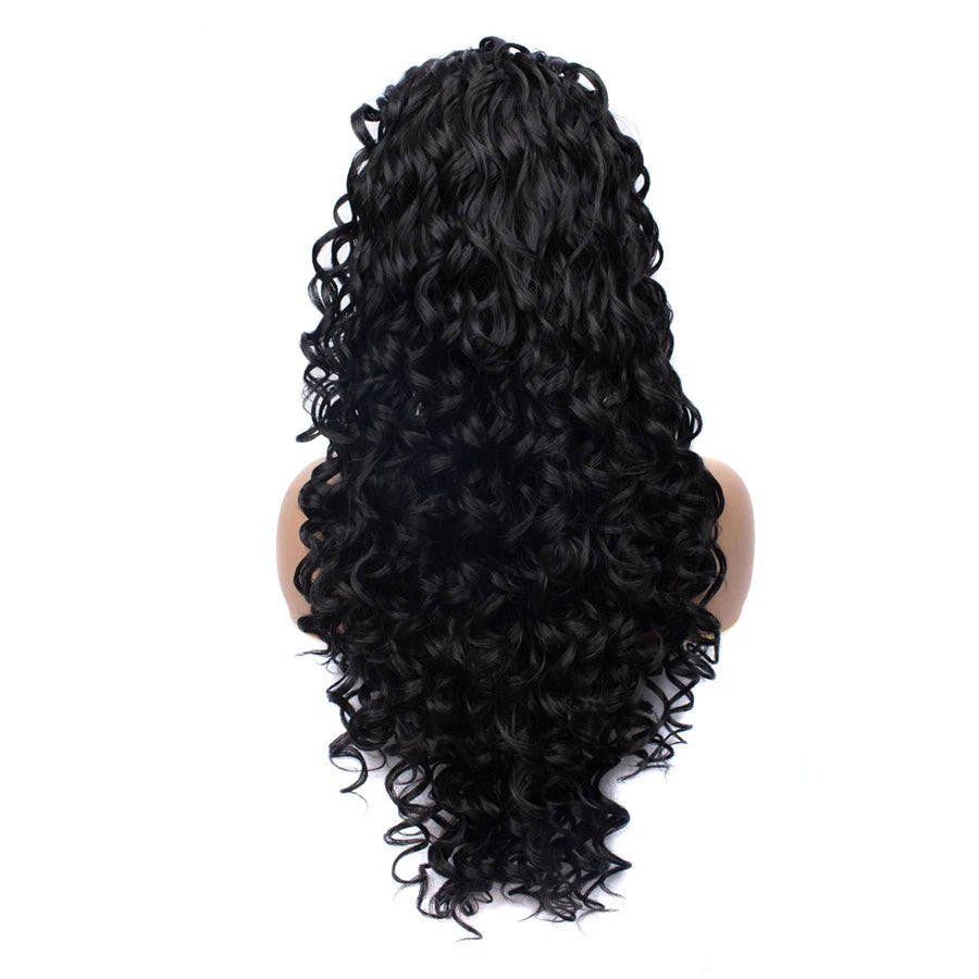 Long Curly Lace Front Wig | 26 Inch | Black & Platinum