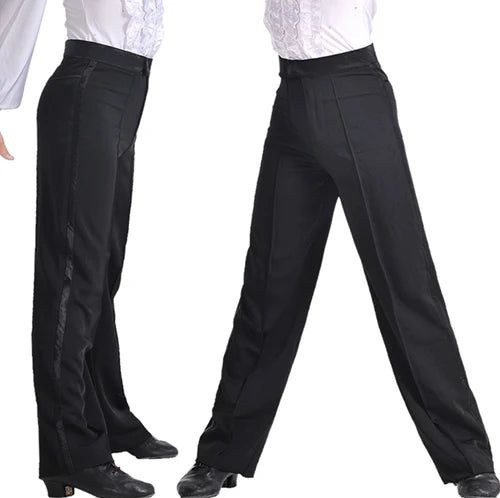 Men's Latin & Ballroom Dance Pants | Black Satin Waist | 16 Sizes