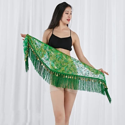 Belly Dance Triangle Hip Scarf | Coin & Sequin Fringe Belt