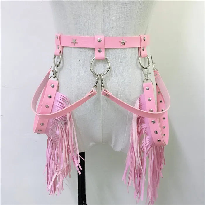 Leather Chain Harness Garter - Tassel Performance Body Harness