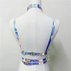 Holographic PVC Body Harness - Caged Bra Performance Harness
