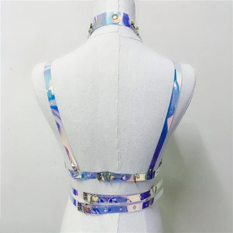 Holographic PVC Body Harness - Caged Bra Performance Harness