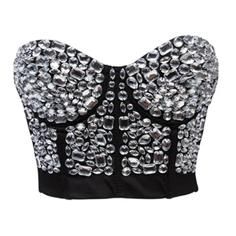 Gem Rhinestone Bustier | Gothic Corset Top | Black & Silver