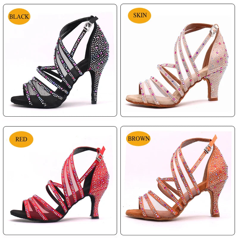 Women's Rhinestone Latin Dance Shoes | Stiletto Heel | Satin