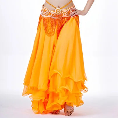 Belly Dance Chiffon Maxi Skirt | 3-Layer Ruffle | 14 Colors