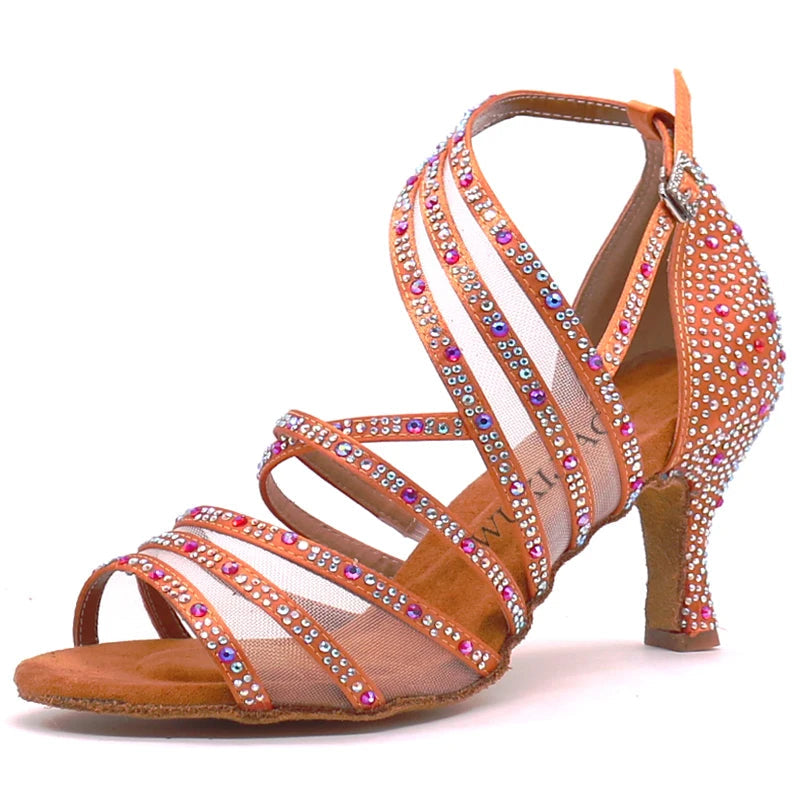 Women's Rhinestone Latin Dance Shoes | Stiletto Heel | Satin