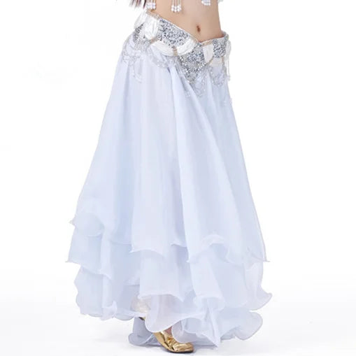 Belly Dance Chiffon Maxi Skirt | 3-Layer Ruffle | 14 Colors