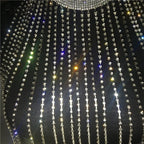 Rhinestone Tassel Long Tank Top - Turtleneck with Fringe