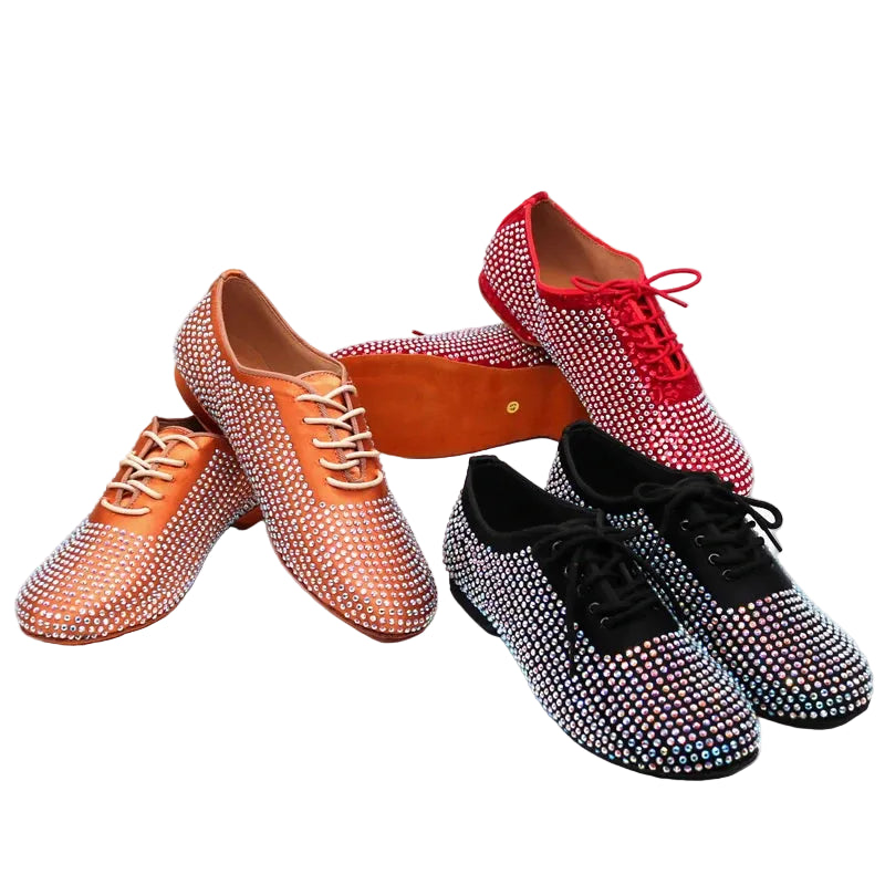 Men's Rhinestone Latin Dance Shoes | Satin | Low Heel