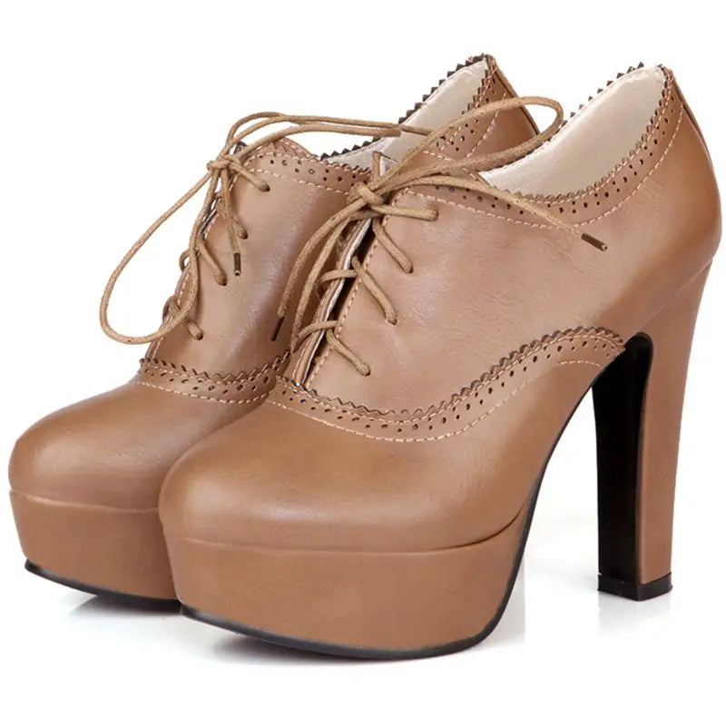 Platform Lace-Up Pump | Stiletto High Heel | Round Toe