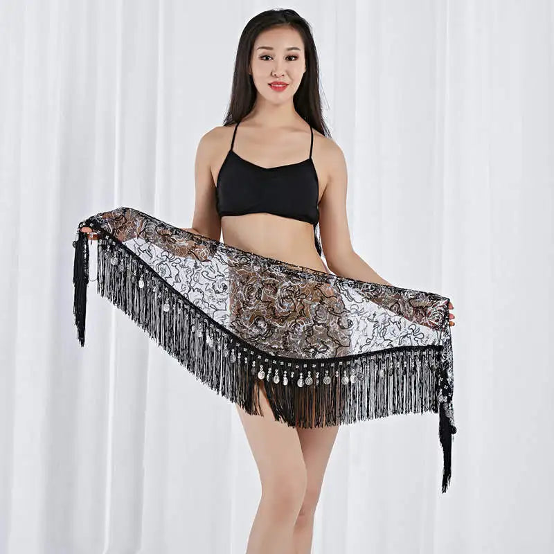 Belly Dance Triangle Hip Scarf | Coin & Sequin Fringe Belt