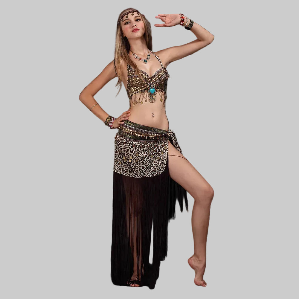 Tribal Belly Dance Costume Set - Coin Bra & Hip Scarf with Masquerade Emblem