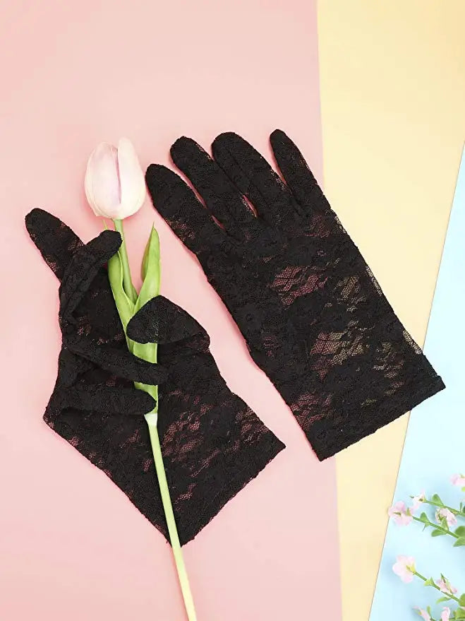 Sheer Lace Wrist Gloves | Floral | 2 Lengths | 10+ Colors