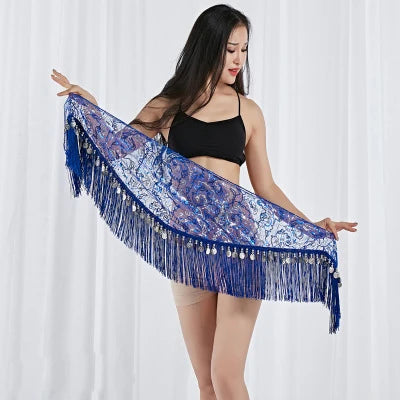 Belly Dance Triangle Hip Scarf | Coin & Sequin Fringe Belt