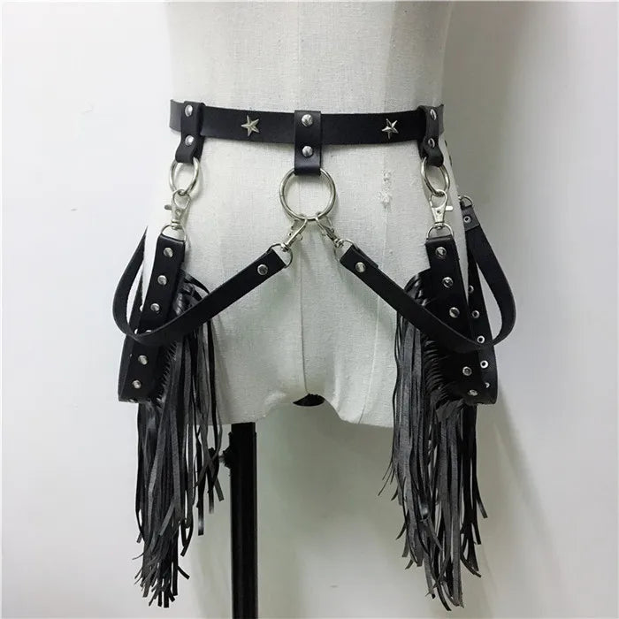 Leather Chain Harness Garter - Tassel Performance Body Harness