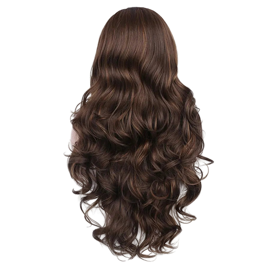 26" Brown Mixed Color Long Wavy Lace Front Wig – Natural Hairline