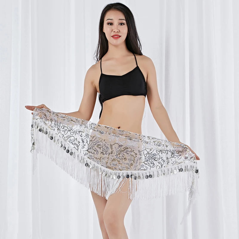 Belly Dance Triangle Hip Scarf | Coin & Sequin Fringe Belt