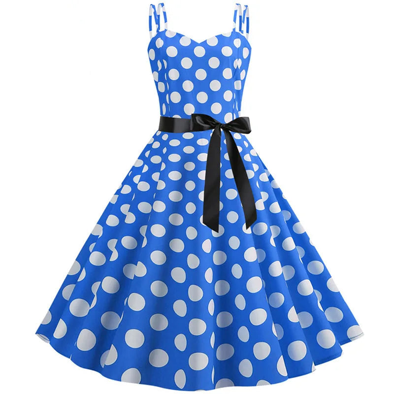 Polka Dot Swing Dress | 1950s Spaghetti Strap | 8 Colors
