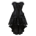 Black Gothic Overbust Corset | Hi-Low Ruffle Skirt | Lace Trim | XXS–6XL