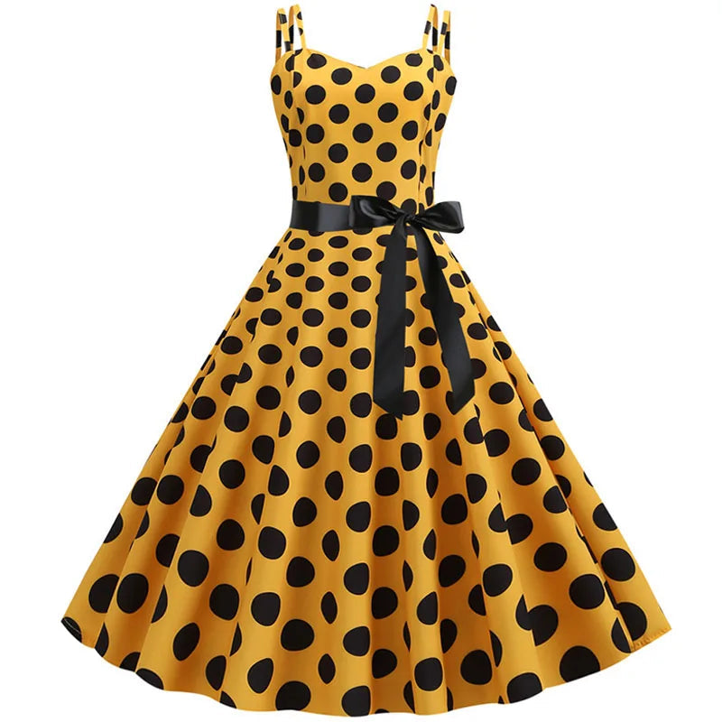 Polka Dot Swing Dress | 1950s Spaghetti Strap | 8 Colors