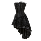 Black Gothic Overbust Corset | Hi-Low Ruffle Skirt | Lace Trim | XXS–6XL