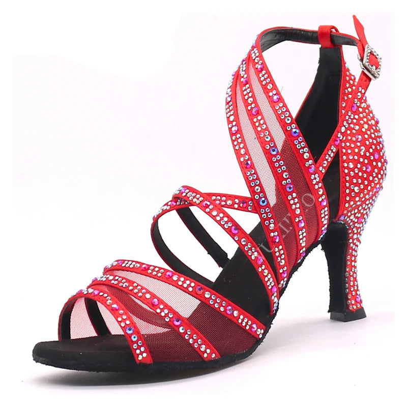 Women's Rhinestone Latin Dance Shoes | Stiletto Heel | Satin