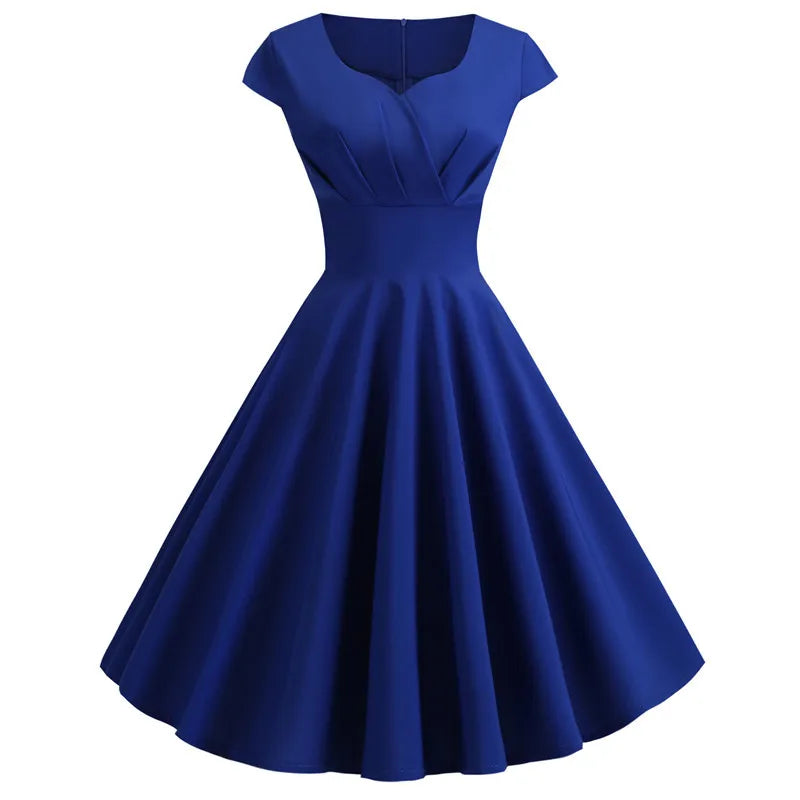 Vintage V-Neck Swing Dress | Cap Sleeve | 50s Rockabilly