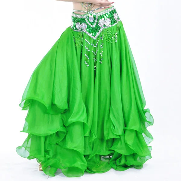 Belly Dance Chiffon Maxi Skirt | 3-Layer Ruffle | 14 Colors