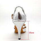 Open-Toe Latin Dance Sandals | Metallic Silver | Multi-Heel