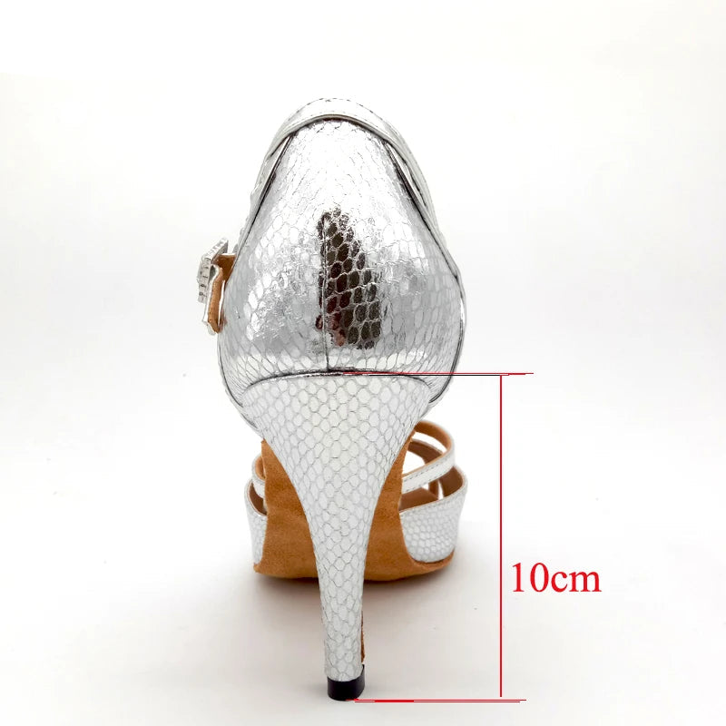 Open-Toe Latin Dance Sandals | Metallic Silver | Multi-Heel