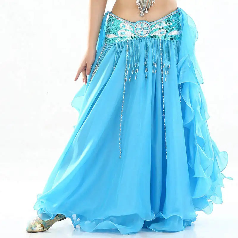 Belly Dance Chiffon Skirt | Ruffle Trim | Side Slit | 13 Colors