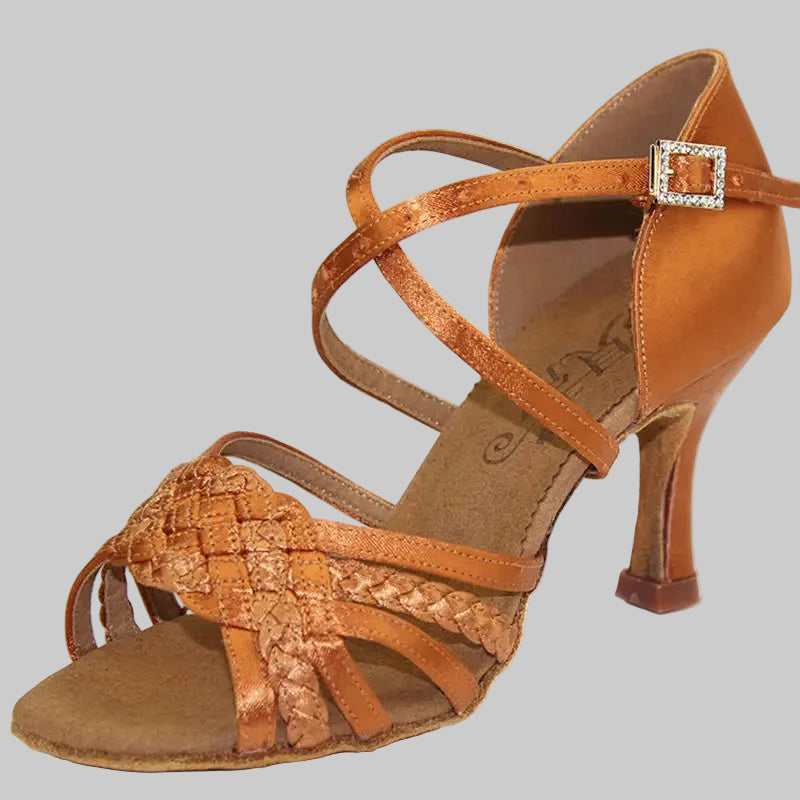 Professional Customizable Latin Ballroom Dance Shoes - Silk Satin Strap Heels