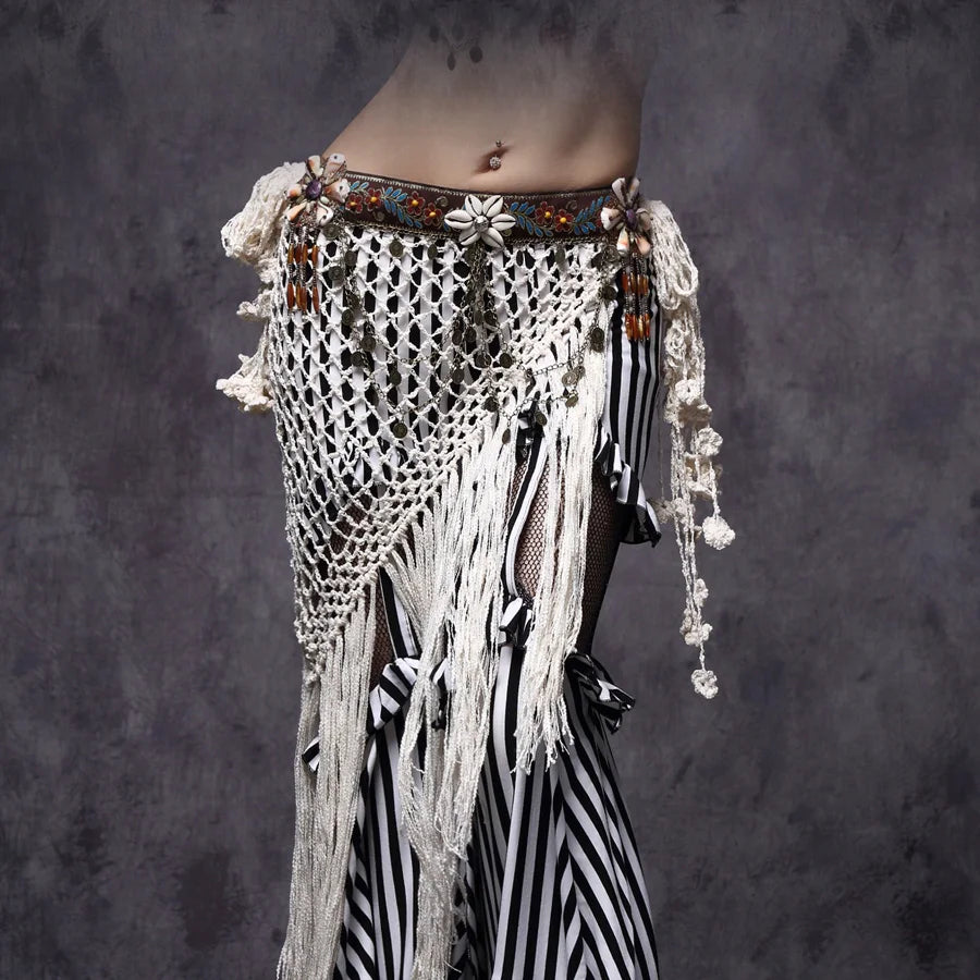 Tribal Belly Dance Hip Belt | Crochet, Shells & Coin Fringe
