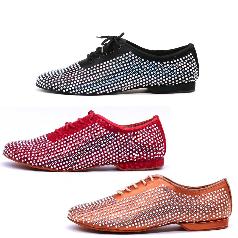 Men's Rhinestone Latin Dance Shoes | Satin | Low Heel