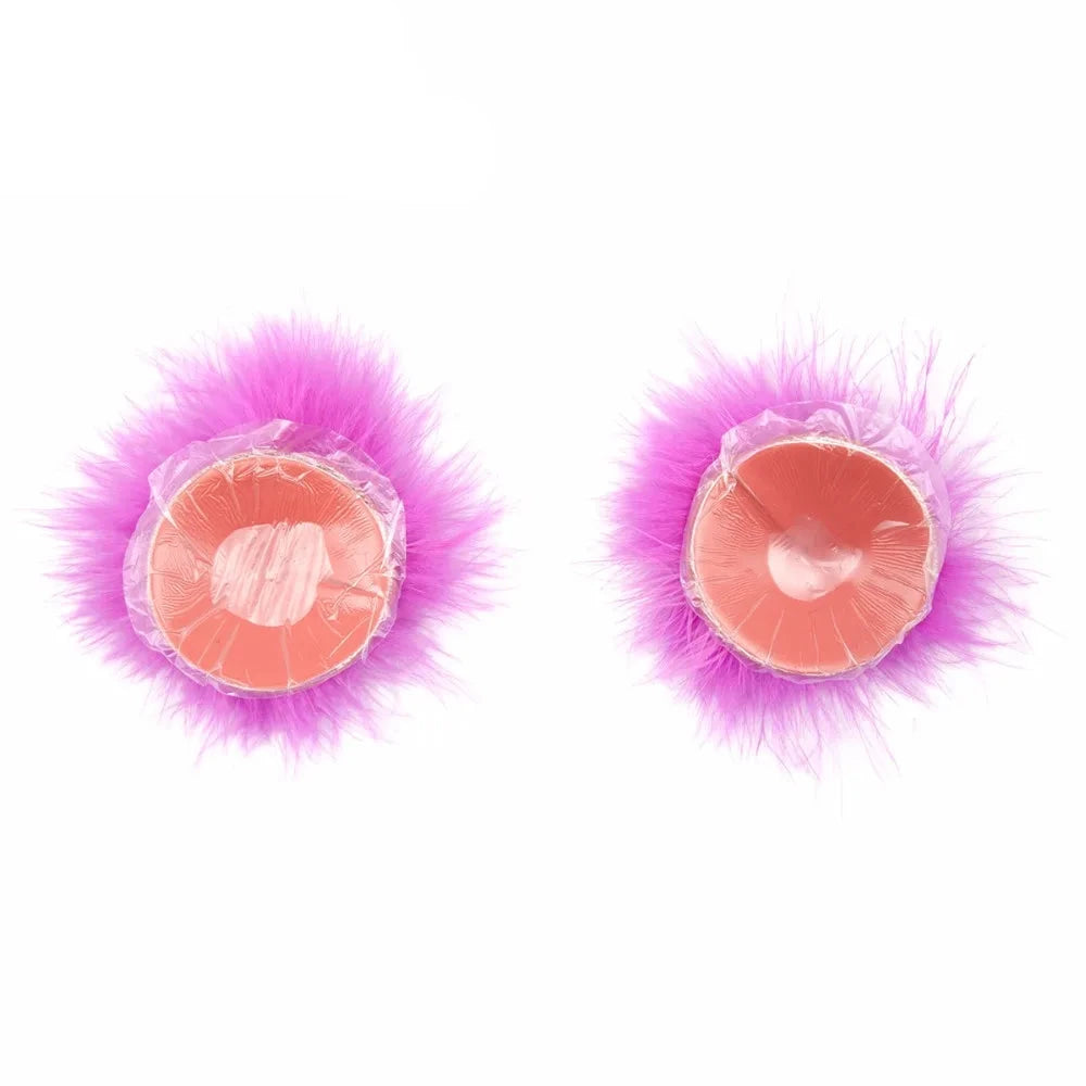 Faux Feather Pom-Pom Pasties | Fluffy Nipple Covers