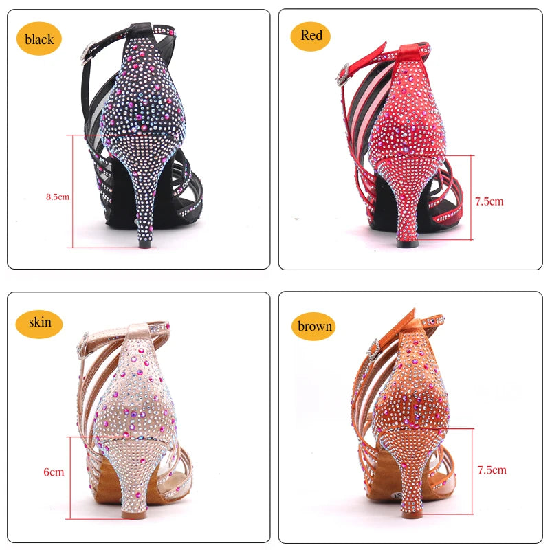 Women's Rhinestone Latin Dance Shoes | Stiletto Heel | Satin