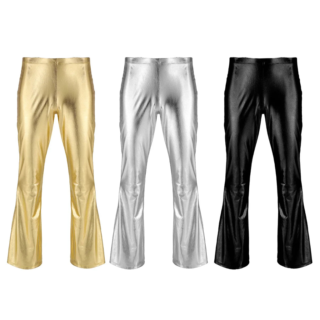 Men's Metallic Bell Bottom Pants | Glossy Flare | Disco