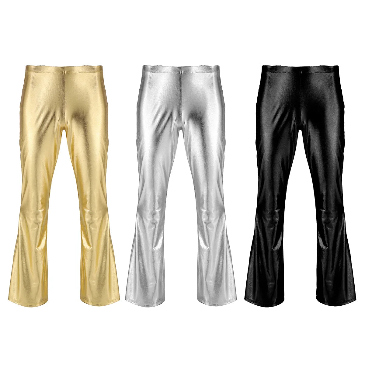 Men's Metallic Bell Bottom Pants | Glossy Flare | Disco