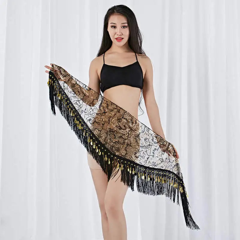Belly Dance Triangle Hip Scarf | Coin & Sequin Fringe Belt