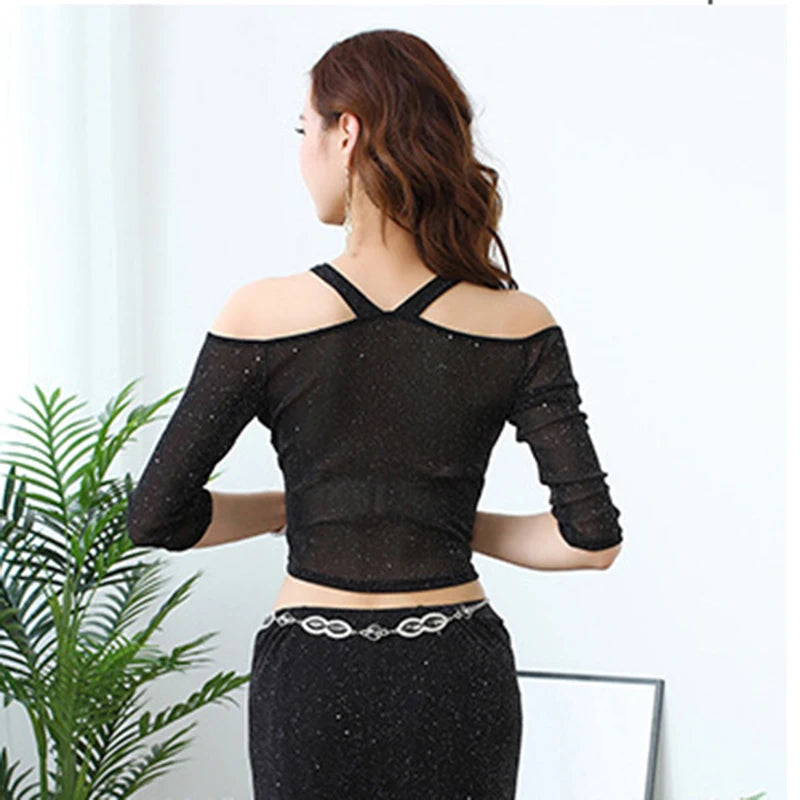 Sequin Mesh Crop Top | Off-Shoulder | Belly Dance