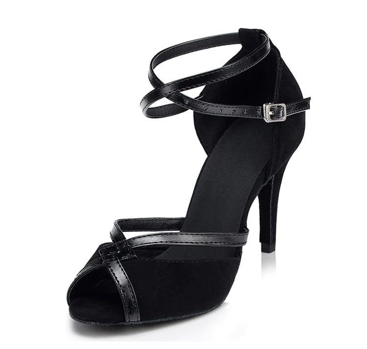 Flock & Satin Latin Dance Heels | Ankle Strap | 5–8.5cm