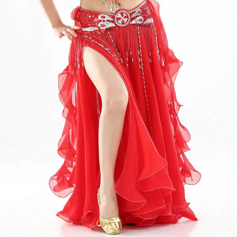 Belly Dance Chiffon Skirt | Ruffle Trim | Side Slit | 13 Colors