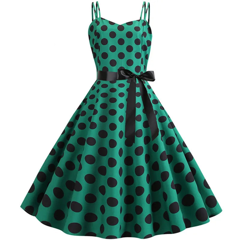 Polka Dot Swing Dress | 1950s Spaghetti Strap | 8 Colors