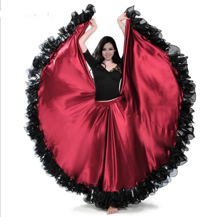 Flamenco Dance Skirt | 180–720 Degree Swing | Black & Red